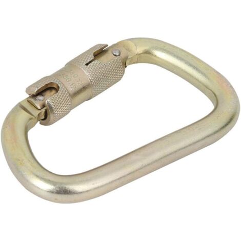 Mosquetón en forma de D para acampada, con capacidad para soportar una carga de 45 kN, ideal para montañismo y escalada.