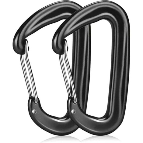 Mosquetón grande de 2 piezas, capacidad de carga de 1200 kg, de aleación de aluminio, resistente para camping, senderismo, viajes y pesca (negro)