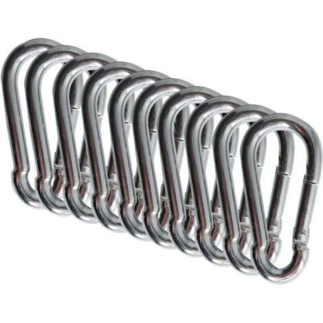 Mosquetones de 60 mm x 6 mm, 10 piezas, mosquetón de acero con ganchos a presión, capacidad de carga hasta aproximadamente 80 kg