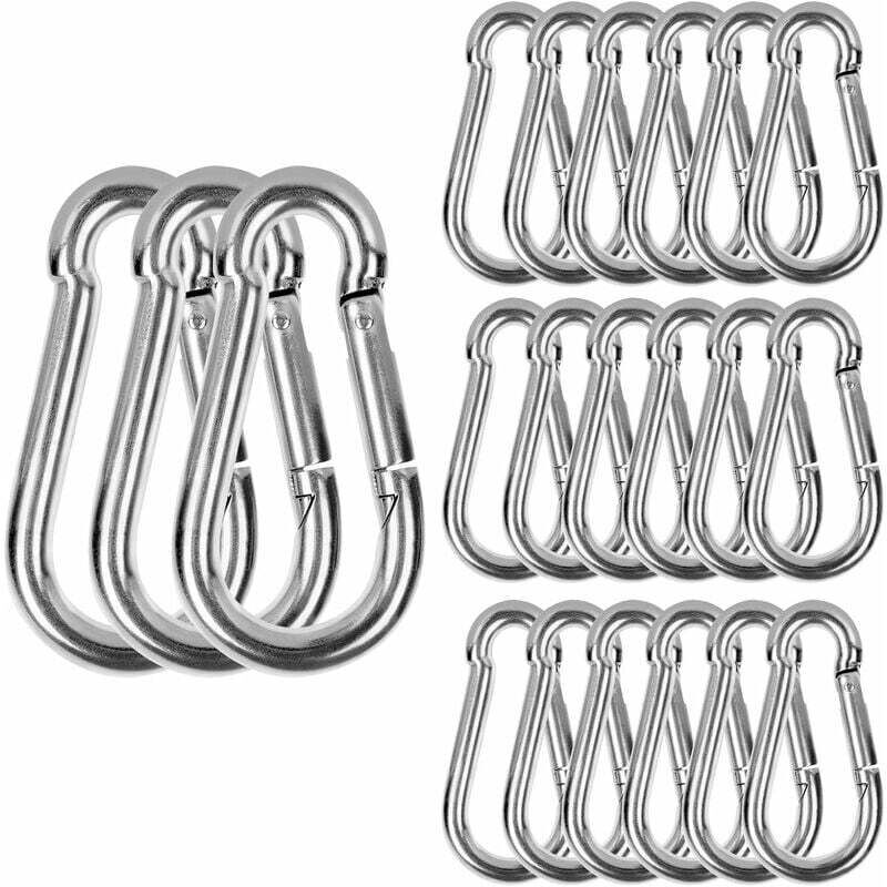 Mosquetones de acero inoxidable M6, 20 mosquetones de alta resistencia adjuntos - Mosquetones de acero inoxidable, capacidad de carga de 120 kg/260