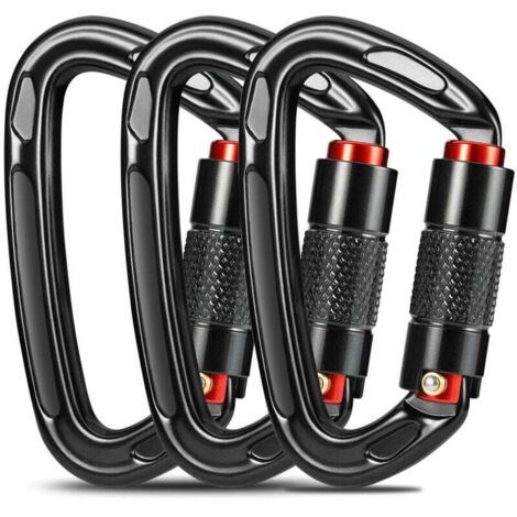 Mosquetones de escalada con bloqueo automático (paquete de 3), 25 kN - 2550 kg, con certificación CE, resistentes, para montañismo, correa para perro, saco de boxeo, bombero, hamaca y llavero. Tamaño 