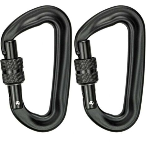 Mosquetones de escalada de aluminio de alta resistencia (paquete de 2), 12 kN (1200 kg), con bloqueo en forma de D para yoga, hamacas, columpios, camping y llaveros.