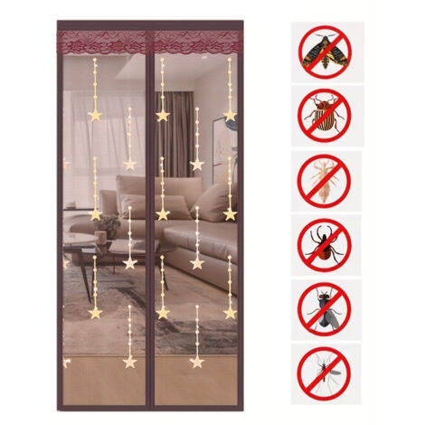 Mosquitera bordada de 90 x 210 cm - Puerta magnética con cierre automático - Cortinas transpirables de verano - Protección para niños y mascotas