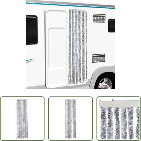 Mosquitera chenilla -  Cortina mosquitera blanco y gris chenilla 56x200 cm