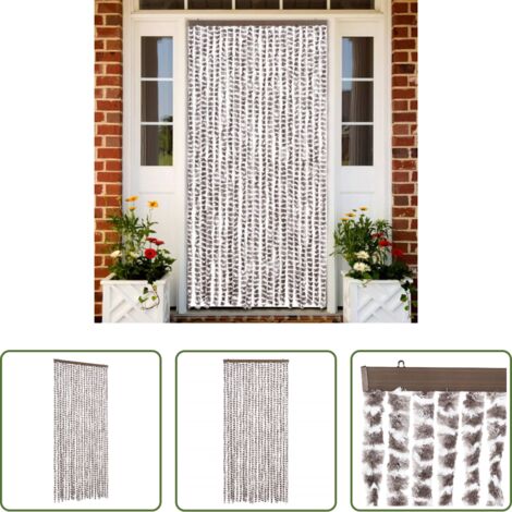 Mosquitera chenilla -  Cortina mosquitera chenilla gris taupe y blanco 90x220 cm