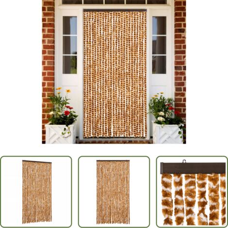 Mosquitera chenilla -  Cortina mosquitera chenilla ocre y blanco 100x220 cm