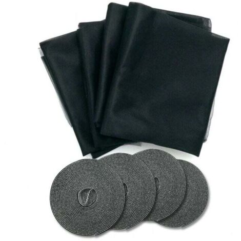 Mosquitera con cierre de velcro, 4 piezas, negra, 1,3 x 1,5 m, cortina invisible, autoadhesiva, para ventanas individuales