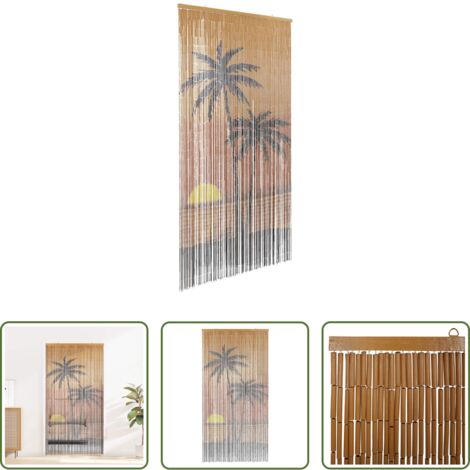 Mosquitera de bambú -  Cortina para puerta insectos estampado palmeras 100x220cm bambú