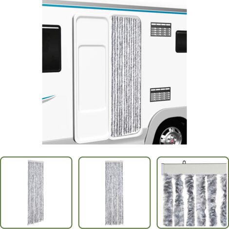 Mosquitera de chenilla -  Cortina mosquitera de chenilla blanca y gris 56x185 cm