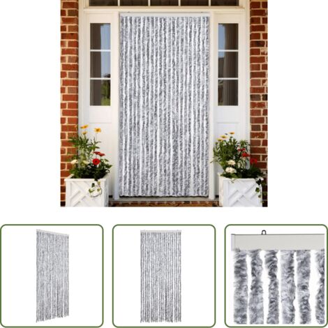 Mosquitera de chenilla -  Cortina mosquitera de chenilla blanca y gris 90x200 cm