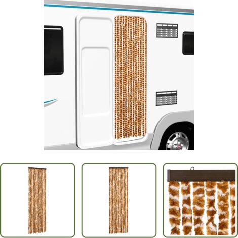 Mosquitera de chenilla -  Cortina mosquitera de chenilla ocre y blanca 56x185 cm