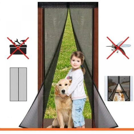 Mosquitera magnética negra para puerta (120 x 210 cm), cortina antimoscas, cierre automático, kit de instalación y tira adhesiva  .