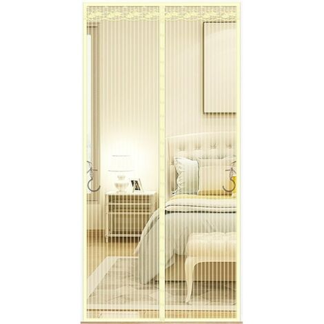 Mosquitera magnética para puerta, apta para mascotas, con cierre magnético, para interiores de verano (beige, 110 cm de ancho x 210 cm de alto)