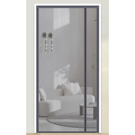 Mosquitera magnética para puertas y ventanas, transpirable, sin necesidad de taladrar (rayas grises, 95 x 200 cm)