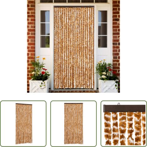 Mosquitera ocre -  Cortina mosquitera chenilla ocre y blanco 90x220 cm