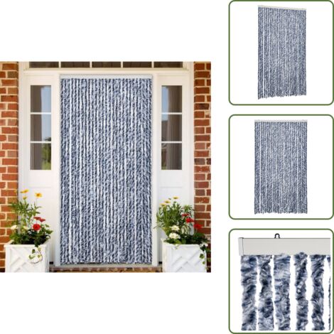 Mosquitera para puerta - vidaXL Cortina mosquitera chenilla azul y blanco 118x220 cm - Cortina para casa