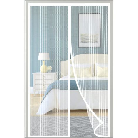 Mosquitera para puertas y ventanas de 120 x 210 cm, magnética, color blanco, sin necesidad de taladrar, con tira adhesiva, cierre automático, malla ultrafina.