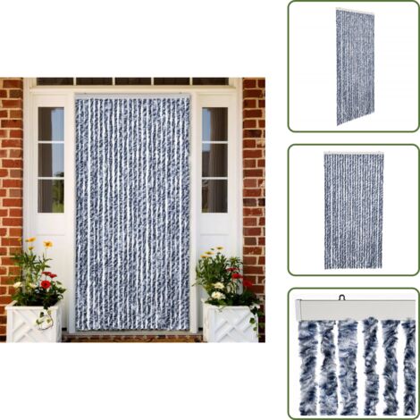 Mosquitera plateada - vidaXL Cortina mosquitera  chenilla azul blanco y plateado 100x220 cm - Cortina para insectos