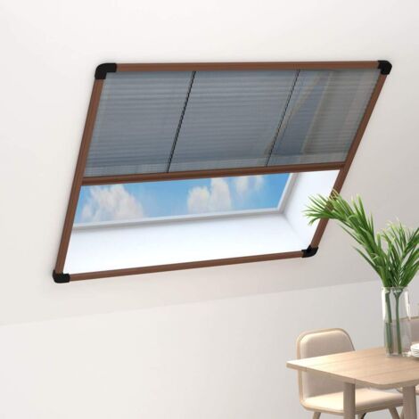 Mosquitera plisada para ventanas aluminio marrón 120x120 cm
