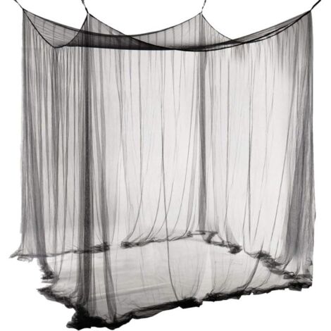 Mosquitera rectangular para cama doble, grande, color negro, para verano, individual, con 4 aberturas, cortinas de 190 cm (ancho) x 210 cm (largo) x 240 cm (alto), repelente de insectos.