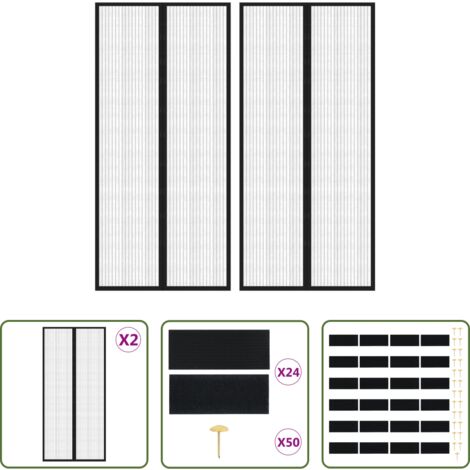 Mosquiteras para puerta -  Mosquiteras para puerta bloque magnético 2 uds negro 220x110 cm