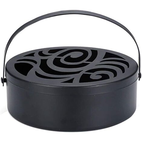 Mosquito Coil Holder Metal Round Incense Burner with Cover and Handle Iron Mosquito Coil Holder