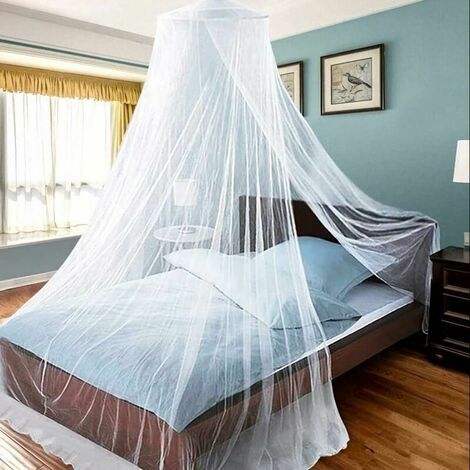 Mosquito Net for Bed, Hanging Canopy Curtain for King Size Bed, Clear Princess Round Canopy for All Adult Cribs and Twin Beds, Full, Queen-White