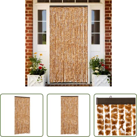 Mosquitos -  Cortina antimoscas chenilla ocre y blanco 90x200 cm