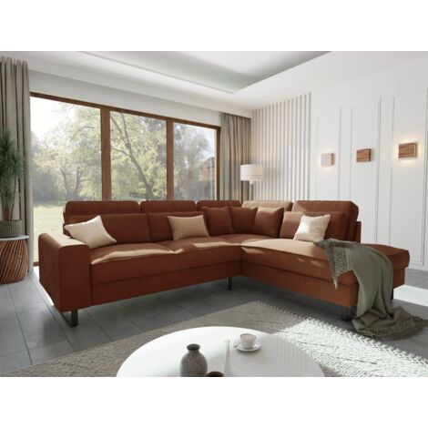 Moss - Ecksofa mit Ottomane und Schwarz Metall Füßen in Terrakotta Cord-Stoff