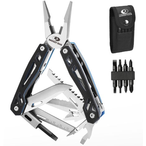 Mossy Oak Pince Multifonction en Acier Inoxydable 22 en 1, Couteau Multifonction avec Sac, Outil Multitool Scie Embouts Tournevis Ouvre-Bouteille pour Camping, Extérieur, Randonnée, Survie, Réparation