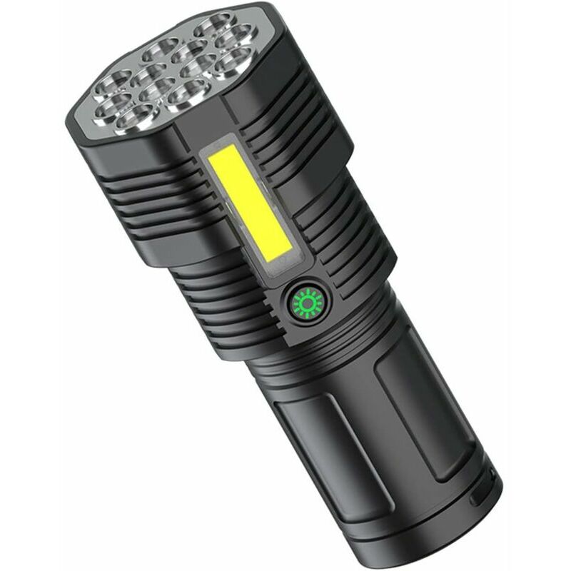 Image of Most Powerful Handheld led Torch Super Bright usb Rechargeable Large Outdoor Bright Emergency Light White led Torch Super Bright Torch 4 Modes (Black)