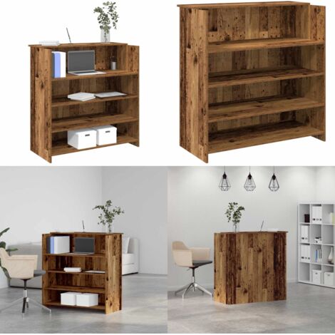 Mostrador de recepción madera vieja 100x50x103,5 cm - Mostrador de oficina - Mostrador de hotel