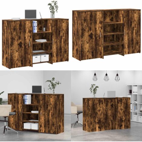 Mostrador de recepción roble ahumado 155x50x103,5 cm - Mostrador de oficina - Armario de almacenamiento