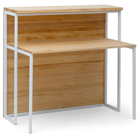 Mostrador iCub con mesa 60x120x110cm Blanco en madera maciza de pino acabado natural estilo nórdico industrial Box Furniture - Blanco