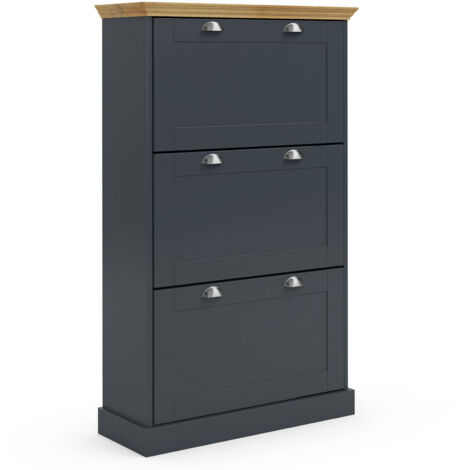 Motala-Rangement pour chaussures avec 3 portes à rabat en aspect bois anthracite