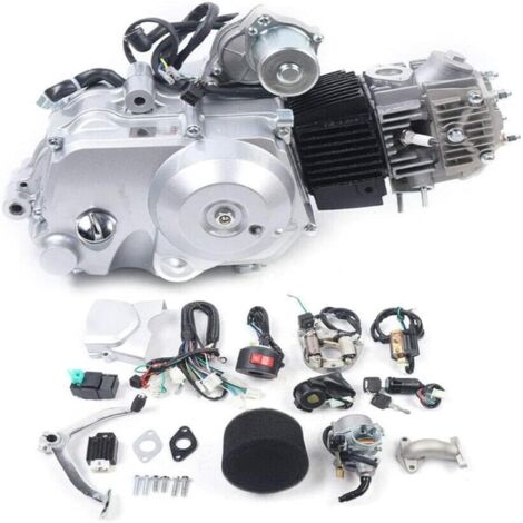 Moteur 125cc 4 temps, Kit moteur ATV semi-automatique 3 vitesses, avec démarreur électrique inversé Go Kart Dirt Bike ATV Pit Bike Moto monocylindre à refroidissement par air