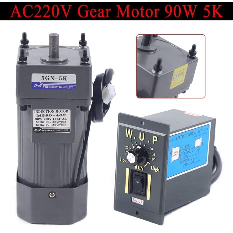 Gojoy - Moteur à engrenages à courant alternatif, Moteur à engrenages à courant alternatif Moteur électrique 1 phase + régulateur de vitesse 90W 5K