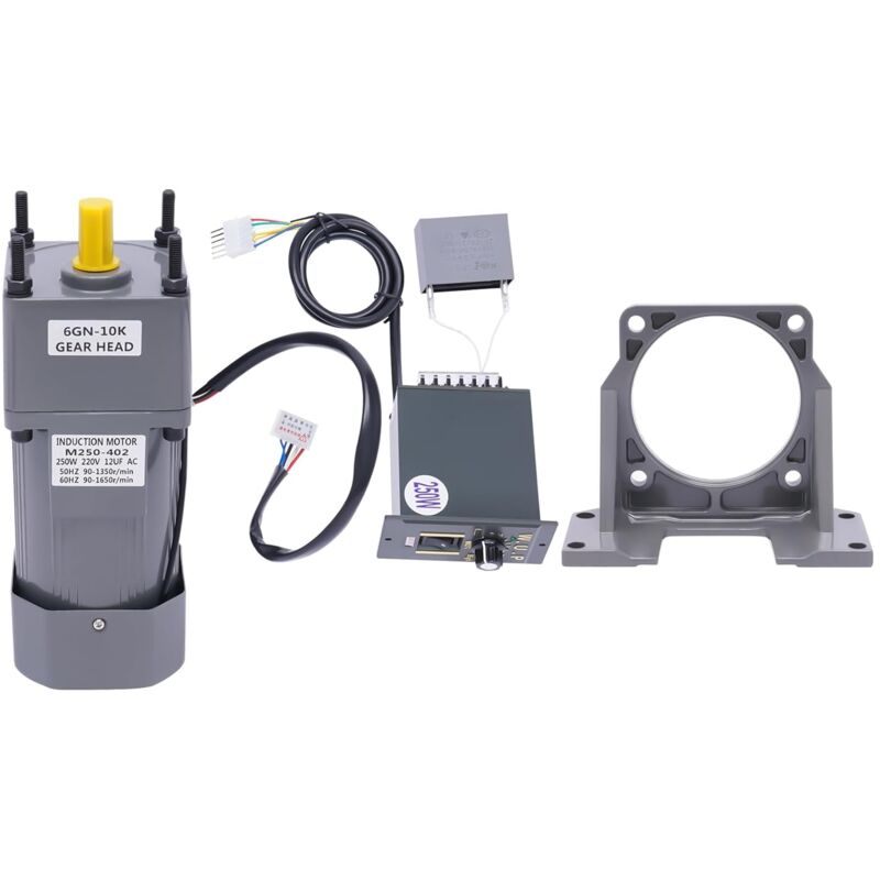 Moteur à engrenages ac, 220V 250W 10K Moteur convertisseur de fréquence avec contrôleur d'engrenages et support ajustable