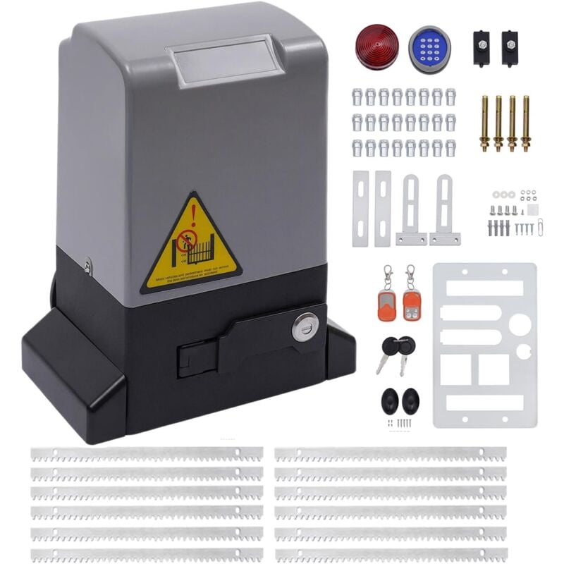 Moteur de Porte Coulissante, 220V Actionneur de porte coulissante + Rails à dents 12 x 0,5 m+2x Télécommandes + Verrouillage par Mot de Passe Sans