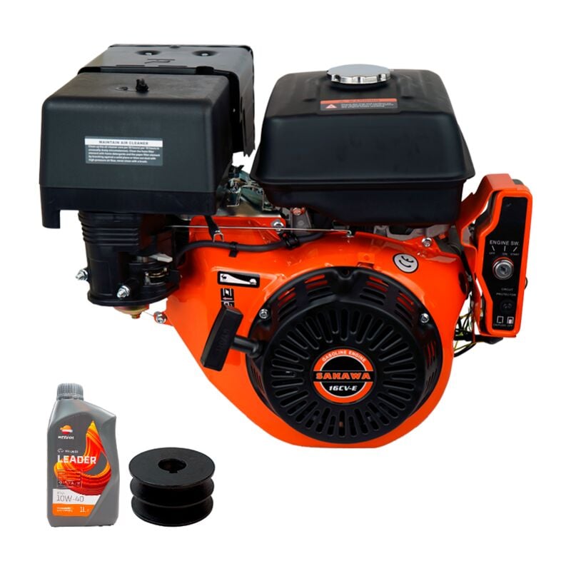 Sakawa - Moteur essence 4 Temps 16 cv Démarrage électrique + huile + Poulie Moteur 25 mm e