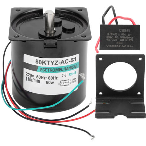 Moteur synchrone AC 60W XD80KTYZ 110 tr/min, couple élevé, faible vitesse, avec support de condensateur, sens horaire/antihoraire, 220V.