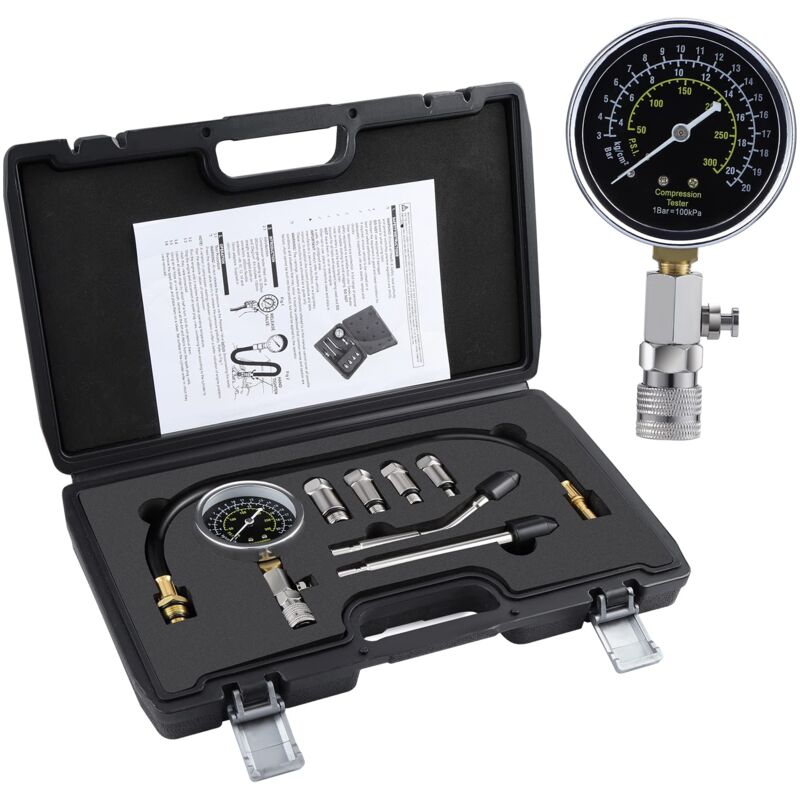 Moteurs Testeur de Compression, Automotive Coffret testeur de Compression, Moteur Essence Outil de Diagnostic de Manomètre Compressiometre Essence