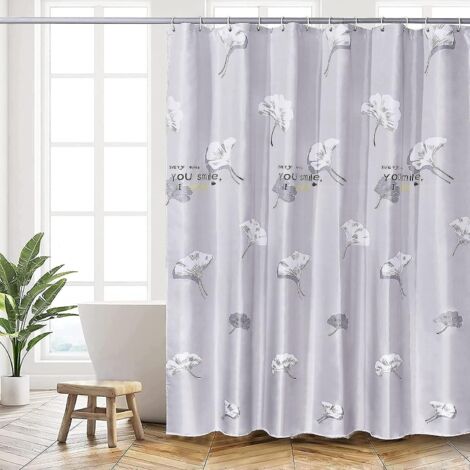 motif Feuille Ginkgo Gris Rideau De Douche 180x200 Cm, Rideaux De Douche Polyester Lavable En Machine Avec Ourlet Infrieur Lest Et 12 Crochets, Ri