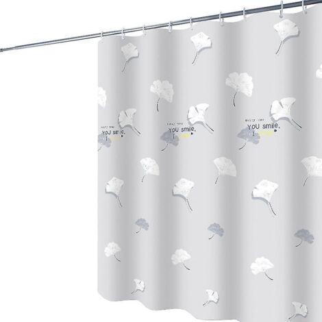 motif Feuille Ginkgo Gris Rideau Douche, Rideau De Douche 180x180 Cm, Rideaux De Douche Polyester Lavable En Machine Avec Ourlet Infrieur Lest Et