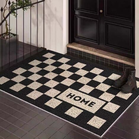 Motif quadrillé 4060cm (boucle de soie) Tapis d'entrée, tapis en soie bouclée résistant aux taches et facile à nettoyer, tapis antidérapant pour l'entrée.
