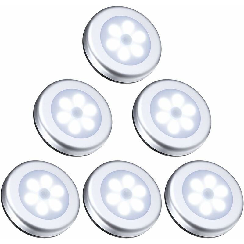 Motion Sensor Night Light, 6 led Battery Operated Cabinet Lights with Adhesive Pads and Built-in Magnet, Auto On/Off, Perfect for Kitchen, Hallway,