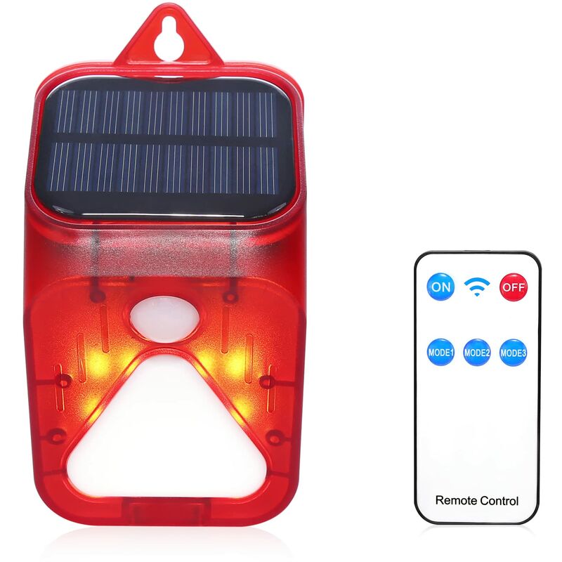 Tumalagia - Motion Sensor with Alarm Solar Flash Light with Remote Control IP55 Waterproof 100dB High Alarm for Home Warehouse Private Place Yard