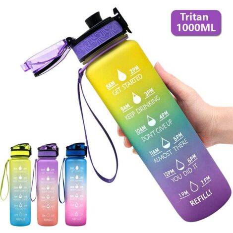 Motivations-Wasserflasche mit Strohhalm und Zeitmarkierung, BPA-frei, auslaufsicher, 1 l (A)