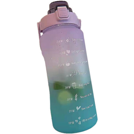 Motivierende Sport-Trinkflasche 2000 ml mit Fortschrittsskala, tragbare Trinkflasche für Fitness, lila-farbverlaufender Kunststoffbecher