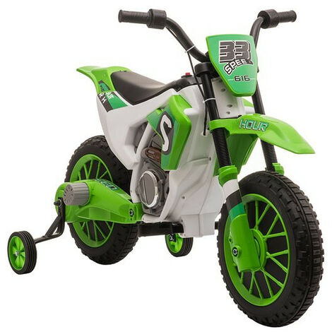 Moto cross électrique enfant 3-5 ans – Vitesse 3-8 km/h – Autonomie 45 min – Dimensions 106,5x51,5x68 cm – Charge max 30 kg – Couleur verte – MH